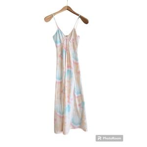 Vintage Jrs by BARAD Long Nightgown Clouds Seagulls Pastel Peach XS Nylon 1970s